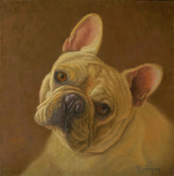 A painting of a dog with a brown background