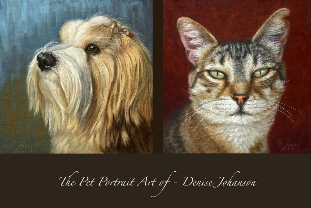 A dog and cat are painted in oils.